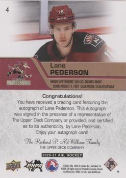 2020-21 Upper Deck AHL - Autographs #4 Lane Pederson Back