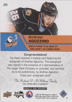 2020-21 Upper Deck AHL - Autographs #20 Andrew Agozzino Back