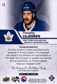 2020-21 Upper Deck AHL - Autographs #23 Timothy Liljegren Back