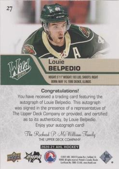 2020-21 Upper Deck AHL - Autographs #27 Louie Belpedio Back