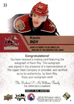 2020-21 Upper Deck AHL - Autographs #33 Kevin Roy Back