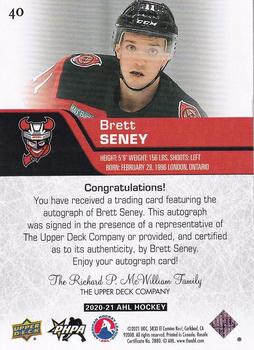 2020-21 Upper Deck AHL - Autographs #40 Brett Seney Back