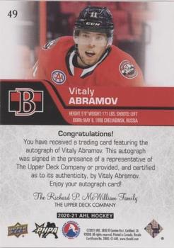 2020-21 Upper Deck AHL - Autographs #49 Vitaly Abramov Back