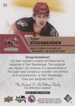 2020-21 Upper Deck AHL - Autographs #72 Tyler Steenbergen Back