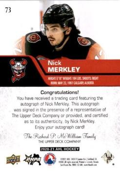 2020-21 Upper Deck AHL - Autographs #73 Nick Merkley Back