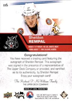 2020-21 Upper Deck AHL - Autographs #116 Sheldon Rempal Back