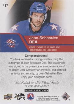 2020-21 Upper Deck AHL - Autographs #137 Jean-Sebastien Dea Back