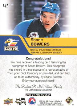2020-21 Upper Deck AHL - Autographs #145 Shane Bowers Back