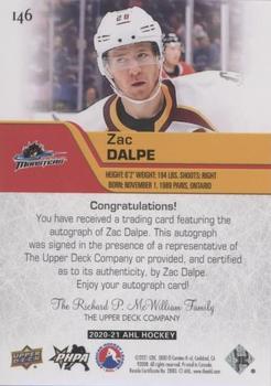 2020-21 Upper Deck AHL - Autographs #146 Zac Dalpe Back