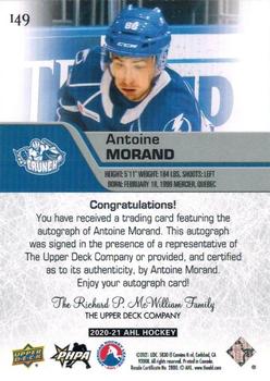 2020-21 Upper Deck AHL - Autographs #149 Antoine Morand Back