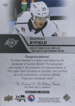 2020-21 Upper Deck AHL - Autographs #151 Quinton Byfield Back