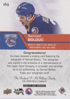2020-21 Upper Deck AHL - Autographs #169 Samuel Bolduc Back