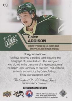 2020-21 Upper Deck AHL - Autographs #173 Calen Addison Back