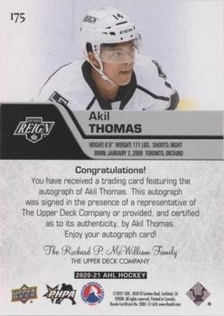 2020-21 Upper Deck AHL - Autographs #175 Akil Thomas Back
