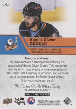 2020-21 Upper Deck AHL - Autographs #182 Benoit-Olivier Groulx Back