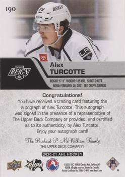 2020-21 Upper Deck AHL - Autographs #190 Alex Turcotte Back