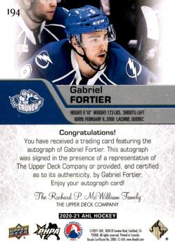 2020-21 Upper Deck AHL - Autographs #194 Gabriel Fortier Back