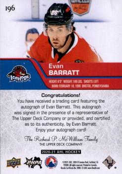 2020-21 Upper Deck AHL - Autographs #196 Evan Barratt Back