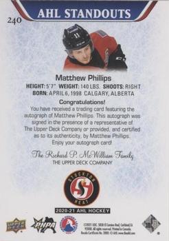 2020-21 Upper Deck AHL - Autographs #240 Matthew Phillips Back