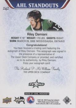 2020-21 Upper Deck AHL - Autographs #242 Riley Damiani Back