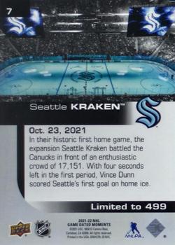 2021-22 Upper Deck Game Dated Moments #7 Seattle Kraken Back