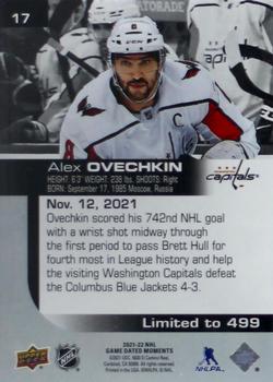 2021-22 Upper Deck Game Dated Moments #17 Alex Ovechkin Back