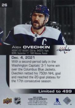 2021-22 Upper Deck Game Dated Moments #26 Alexander Ovechkin Back