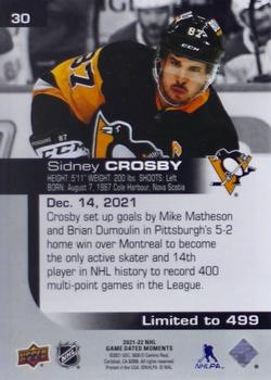 2021-22 Upper Deck Game Dated Moments #30 Sidney Crosby Back