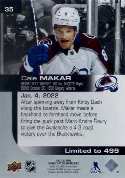 2021-22 Upper Deck Game Dated Moments #35 Cale Makar Back