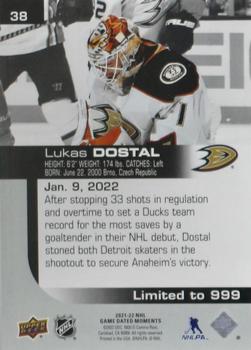 2021-22 Upper Deck Game Dated Moments #38 Lukas Dostal Back