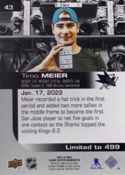 2021-22 Upper Deck Game Dated Moments #43 Timo Meier Back