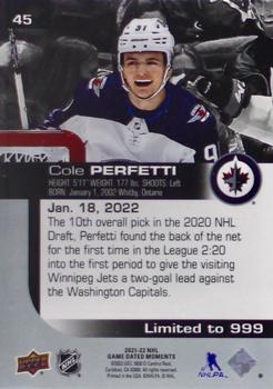 2021-22 Upper Deck Game Dated Moments #45 Cole Perfetti Back