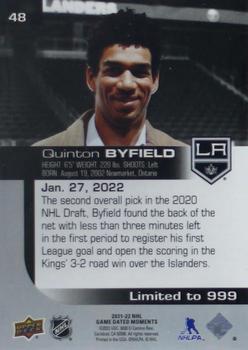2021-22 Upper Deck Game Dated Moments #48 Quinton Byfield Back