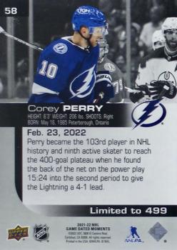 2021-22 Upper Deck Game Dated Moments #58 Corey Perry Back