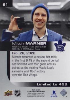 2021-22 Upper Deck Game Dated Moments #61 Mitch Marner Back