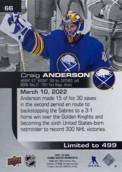 2021-22 Upper Deck Game Dated Moments #66 Craig Anderson Back