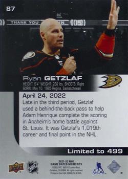 2021-22 Upper Deck Game Dated Moments #87 Ryan Getzlaf Back