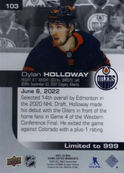2021-22 Upper Deck Game Dated Moments #103 Dylan Holloway Back