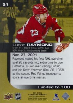 2021-22 Upper Deck Game Dated Moments - Gold #24 Lucas Raymond Back