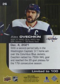 2021-22 Upper Deck Game Dated Moments - Gold #26 Alexander Ovechkin Back