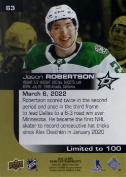 2021-22 Upper Deck Game Dated Moments - Gold #63 Jason Robertson Back