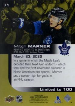 2021-22 Upper Deck Game Dated Moments - Gold #71 Mitch Marner Back