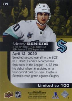 2021-22 Upper Deck Game Dated Moments - Gold #81 Matty Beniers Back