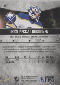 2021-22 SkyBox Metal Universe #158 Ukko-Pekka Luukkonen Back