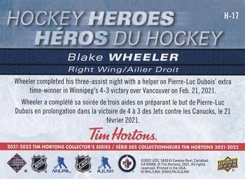 2021-22 Upper Deck Tim Hortons - Hockey Heroes #H-17 Blake Wheeler Back