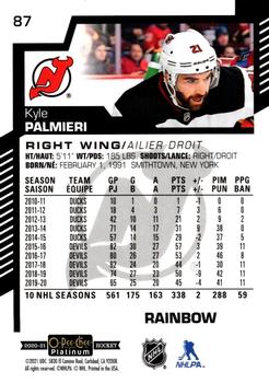 2020-21 O-Pee-Chee Platinum - Rainbow #87 Kyle Palmieri Back