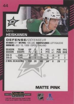 2020-21 O-Pee-Chee Platinum - Matte Pink #44 Miro Heiskanen Back