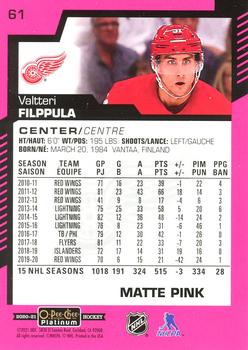 2020-21 O-Pee-Chee Platinum - Matte Pink #61 Valtteri Filppula Back