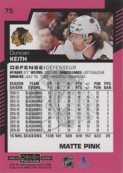 2020-21 O-Pee-Chee Platinum - Matte Pink #75 Duncan Keith Back