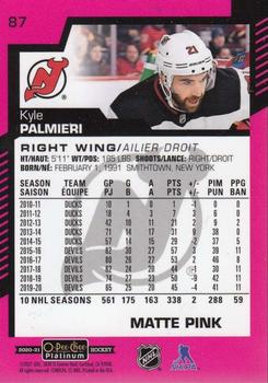 2020-21 O-Pee-Chee Platinum - Matte Pink #87 Kyle Palmieri Back